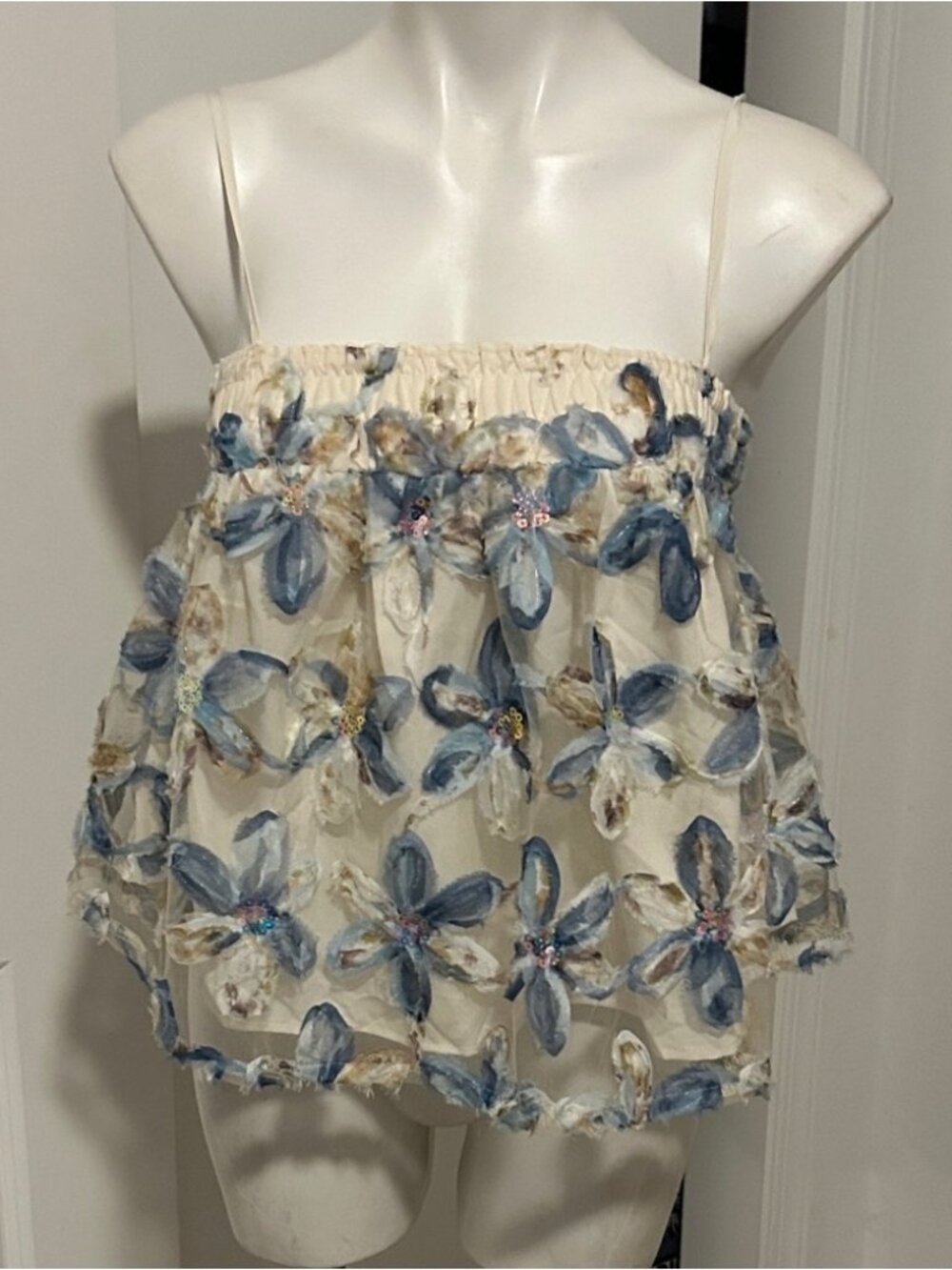 Cream and Blue Floral Camisole
